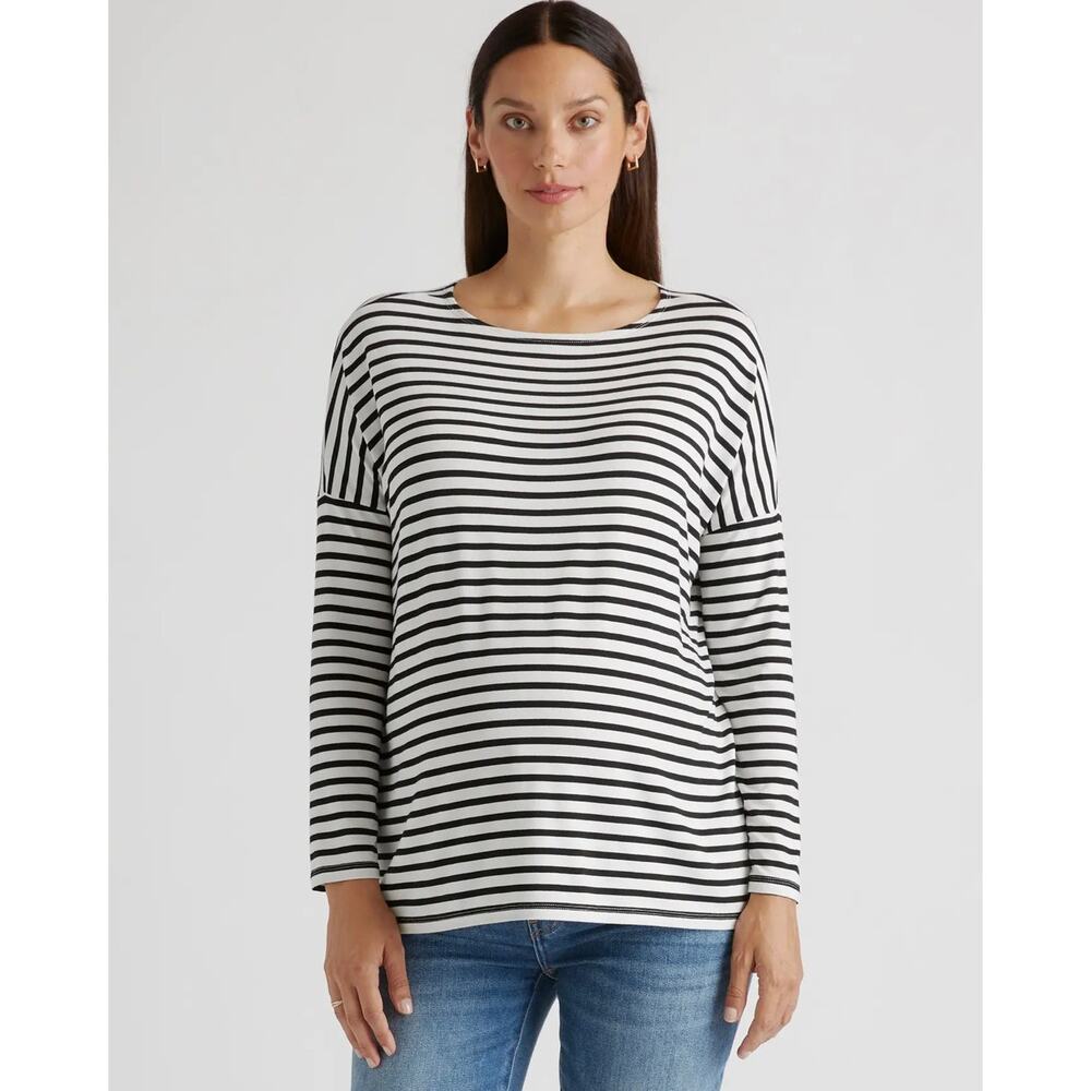 QUINCE Bamboo Jersey Maternity Long Sleeve Boxy Tee 2-Pack size Large so soft